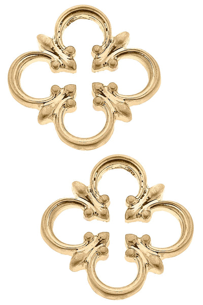 Hilde Open Quatrefoil Stud Earrings in Worn Gold