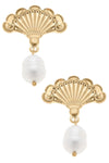 Brigitte French Fan & Pearl Drop Earrings in Worn Gold
