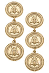 Lizette Bee Medallion Triple Drop Earrings in Worn Gold