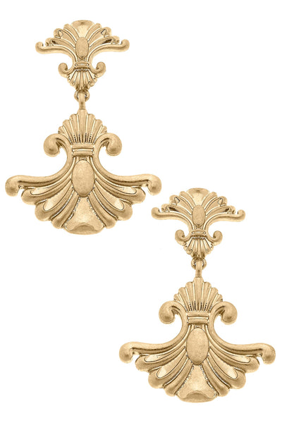Marie Fleur de Lis Drop Earrings in Worn Gold