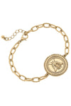 Nicolette Bee Medallion Chain Bracelet in Worn Gold