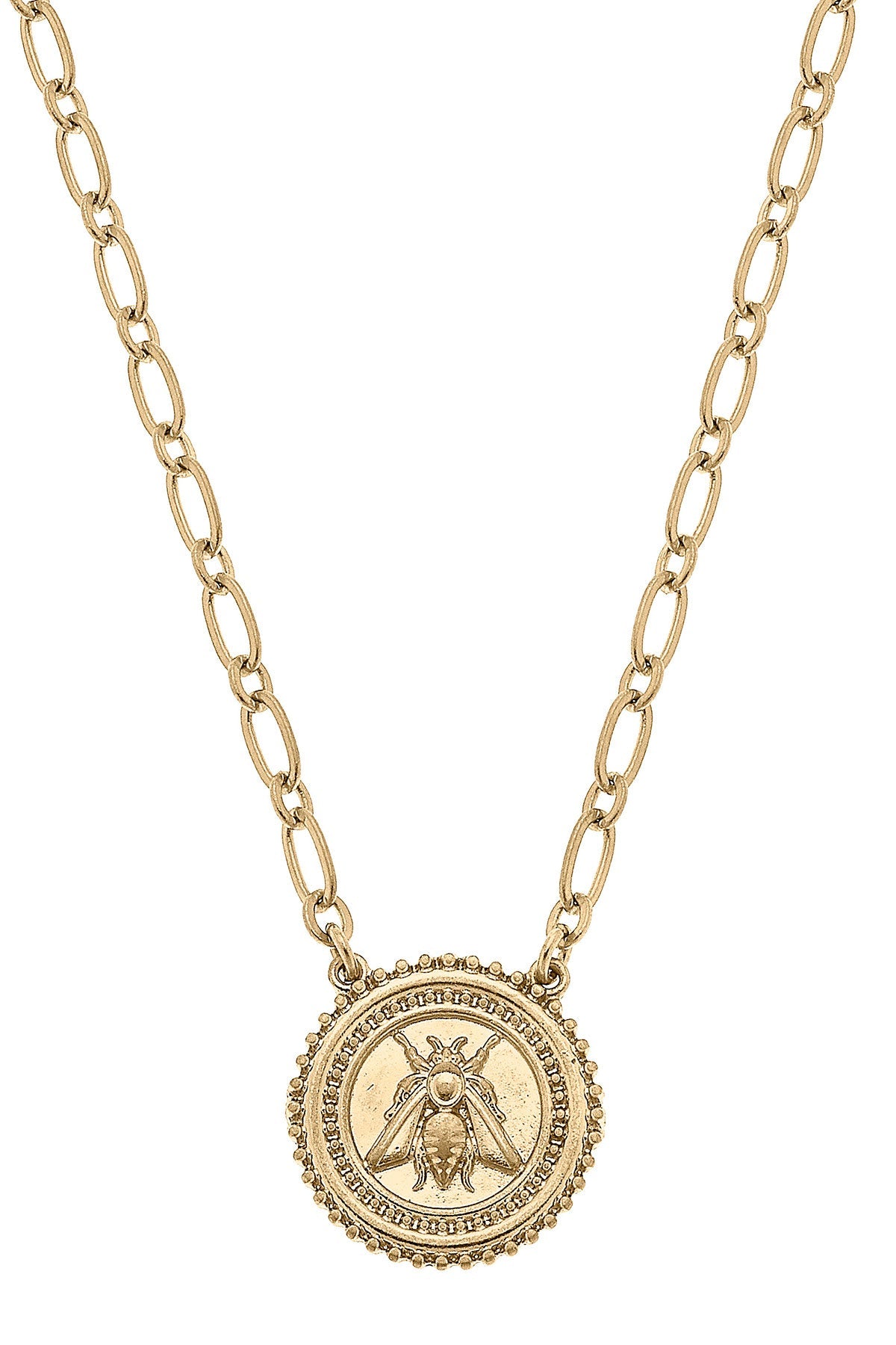 Nicolette Bee Medallion Pendant Necklace in Worn Gold
