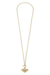 Elise Bee & Pearl Cluster Pendant T-Bar Necklace in Worn Gold