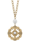 Marguerite Acanthus & Pearl Statement Necklace in Worn Gold