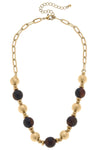Alina Resin & Worn Gold Ball Bead Chain Link Necklace in Tortoise