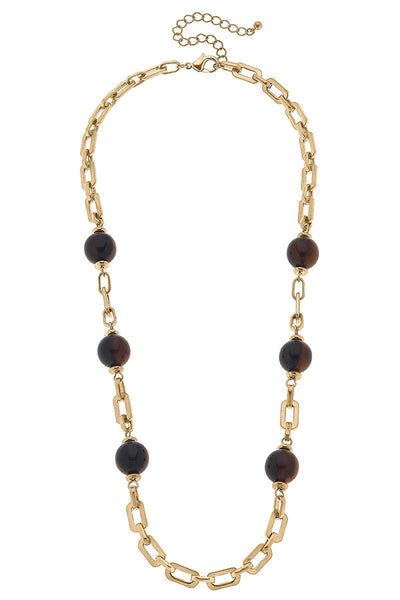 Gia Resin Ball Bead & Chain Link Necklace in Tortoise