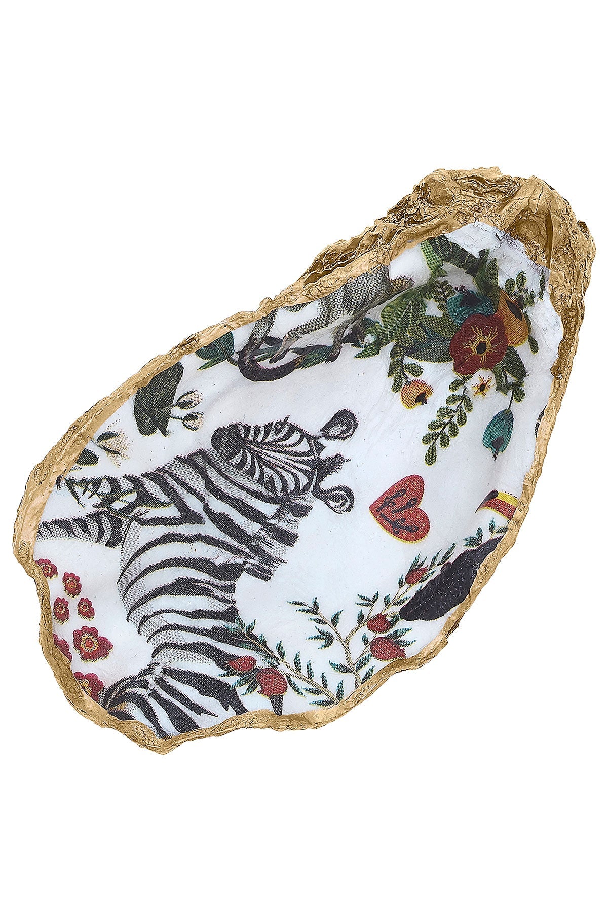 Murphy Decoupage Oyster Ring Dish in Black, White & Green