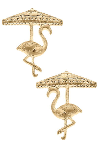 Isabel Flamingo Stud Earrings in Worn Gold