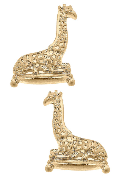 Lou Giraffe Stud Earrings in Worn Gold