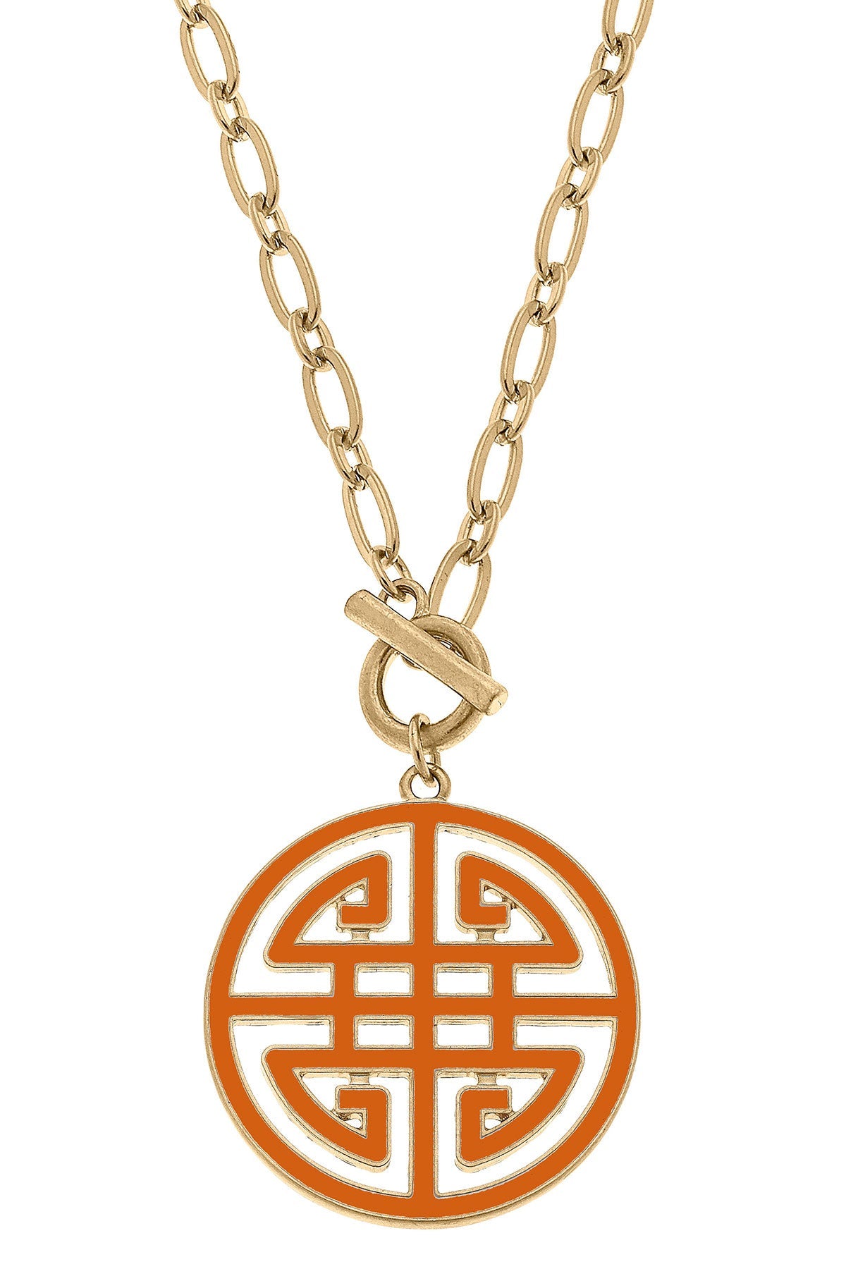Tara Game Day Greek Keys Enamel Pendant Necklace in Burnt Orange