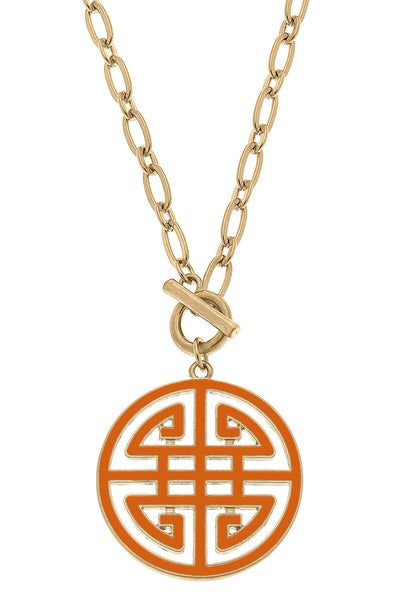 Tara Game Day Greek Keys Enamel Pendant Necklace in Burnt Orange