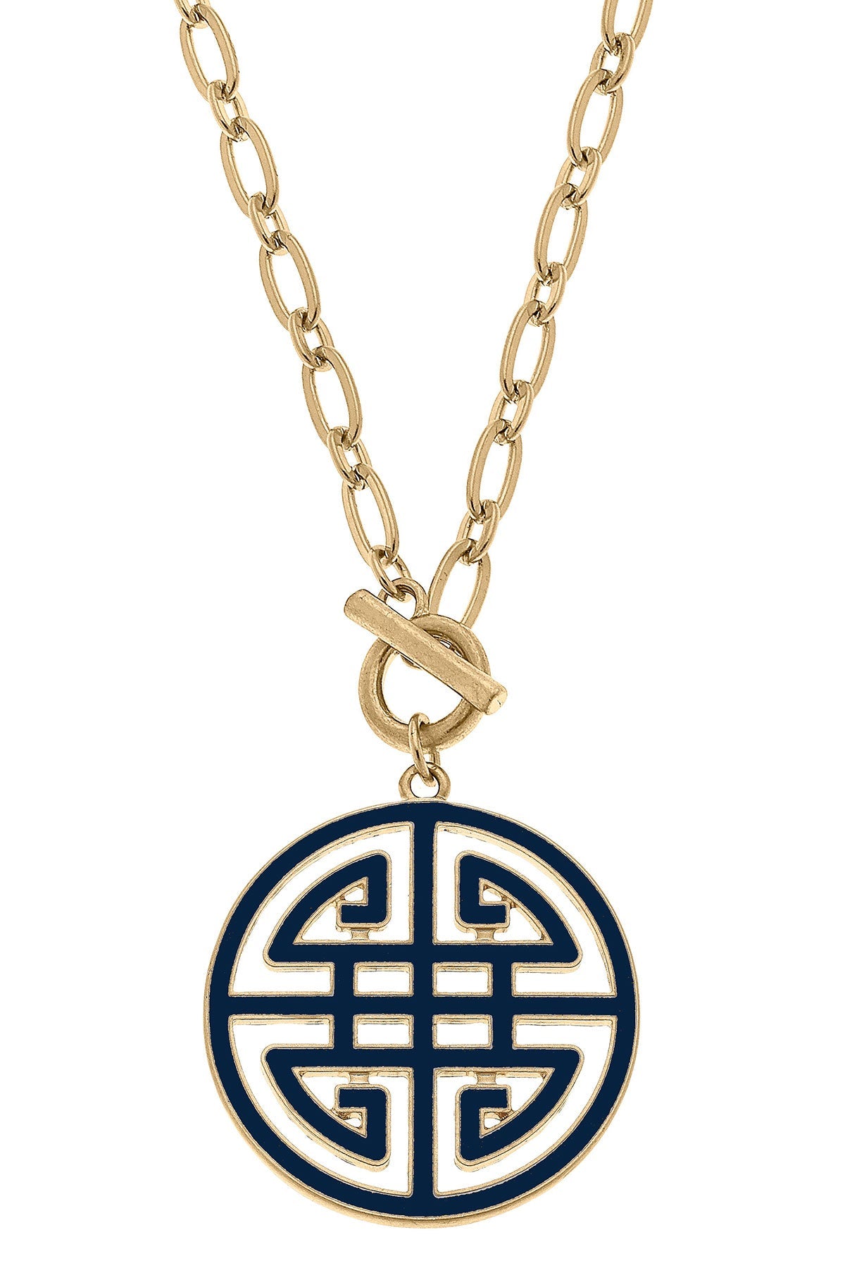 Tara Game Day Greek Keys Enamel Pendant Necklace in Navy