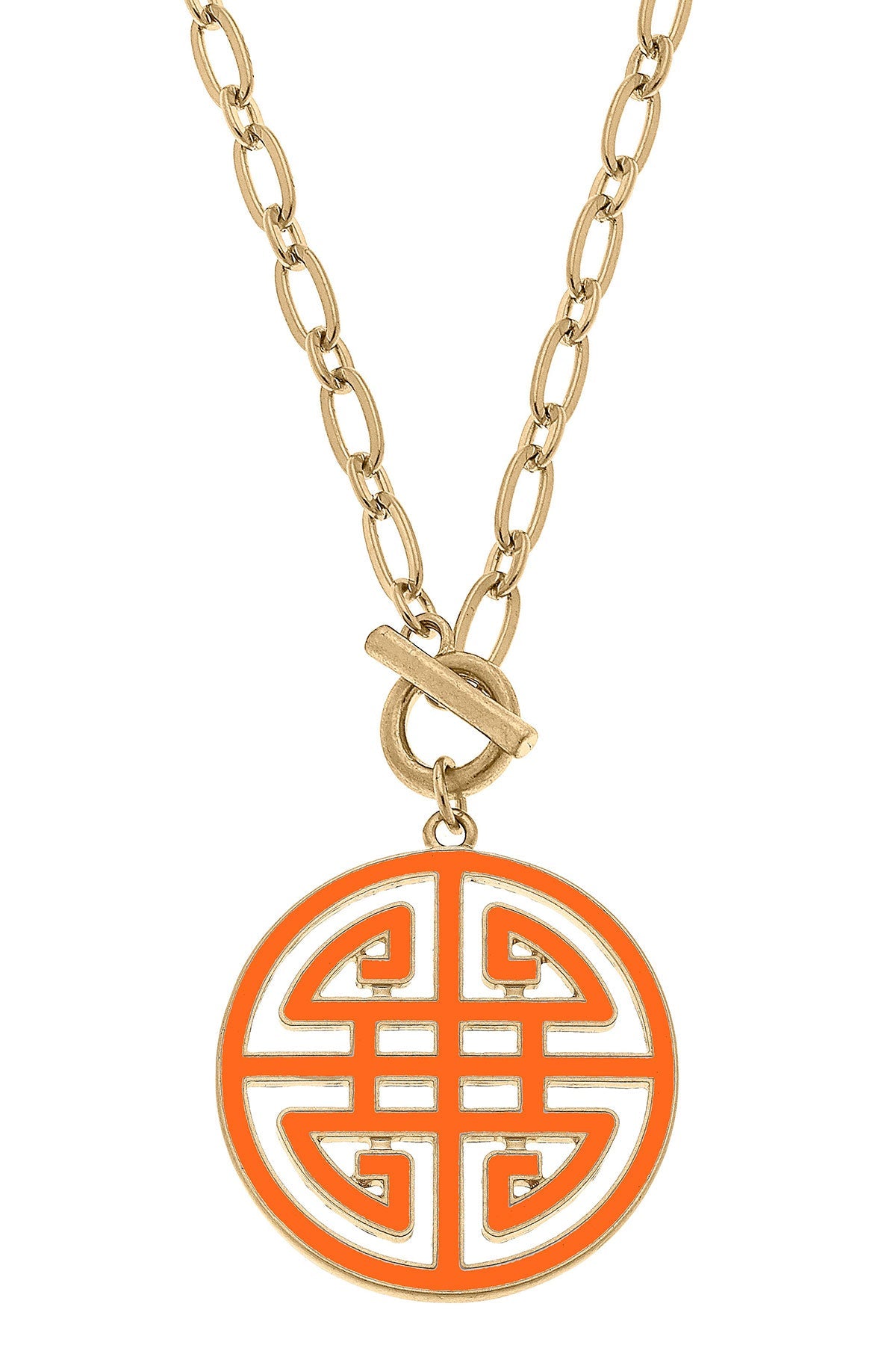 Tara Game Day Greek Keys Enamel Pendant Necklace in Orange