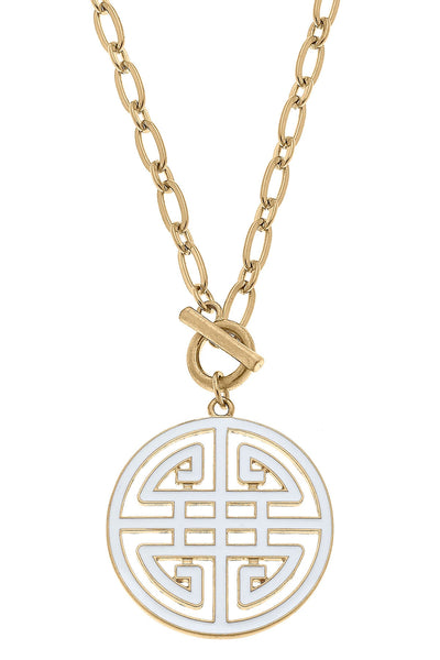Tara Game Day Greek Keys Enamel Pendant Necklace in White