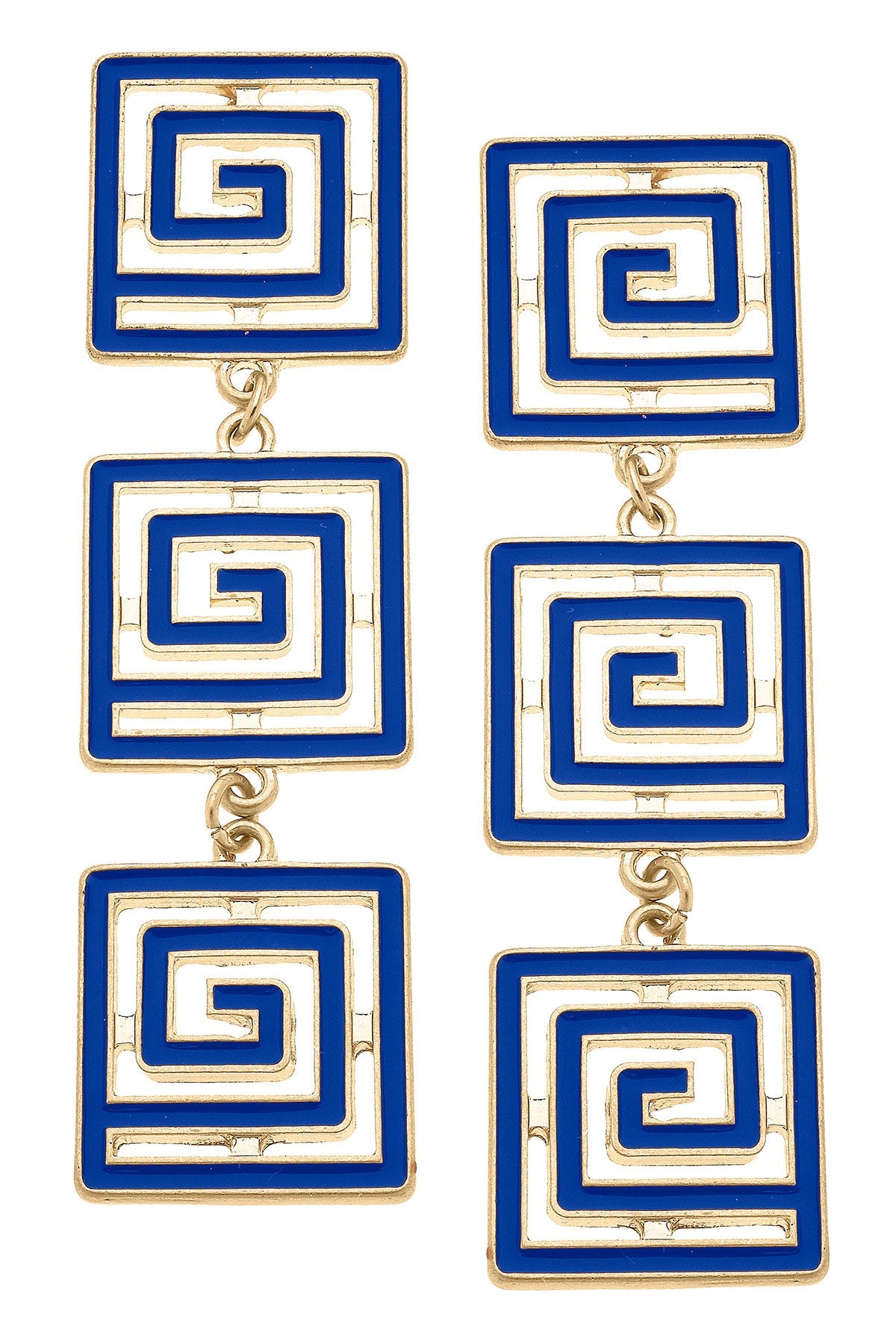 Gretchen Game Day Greek Keys Linked Enamel Earrings in Blue
