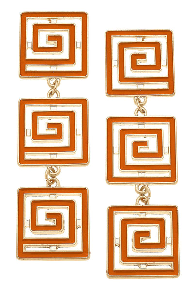 Gretchen Game Day Greek Keys Linked Enamel Earrings in Burnt Orange