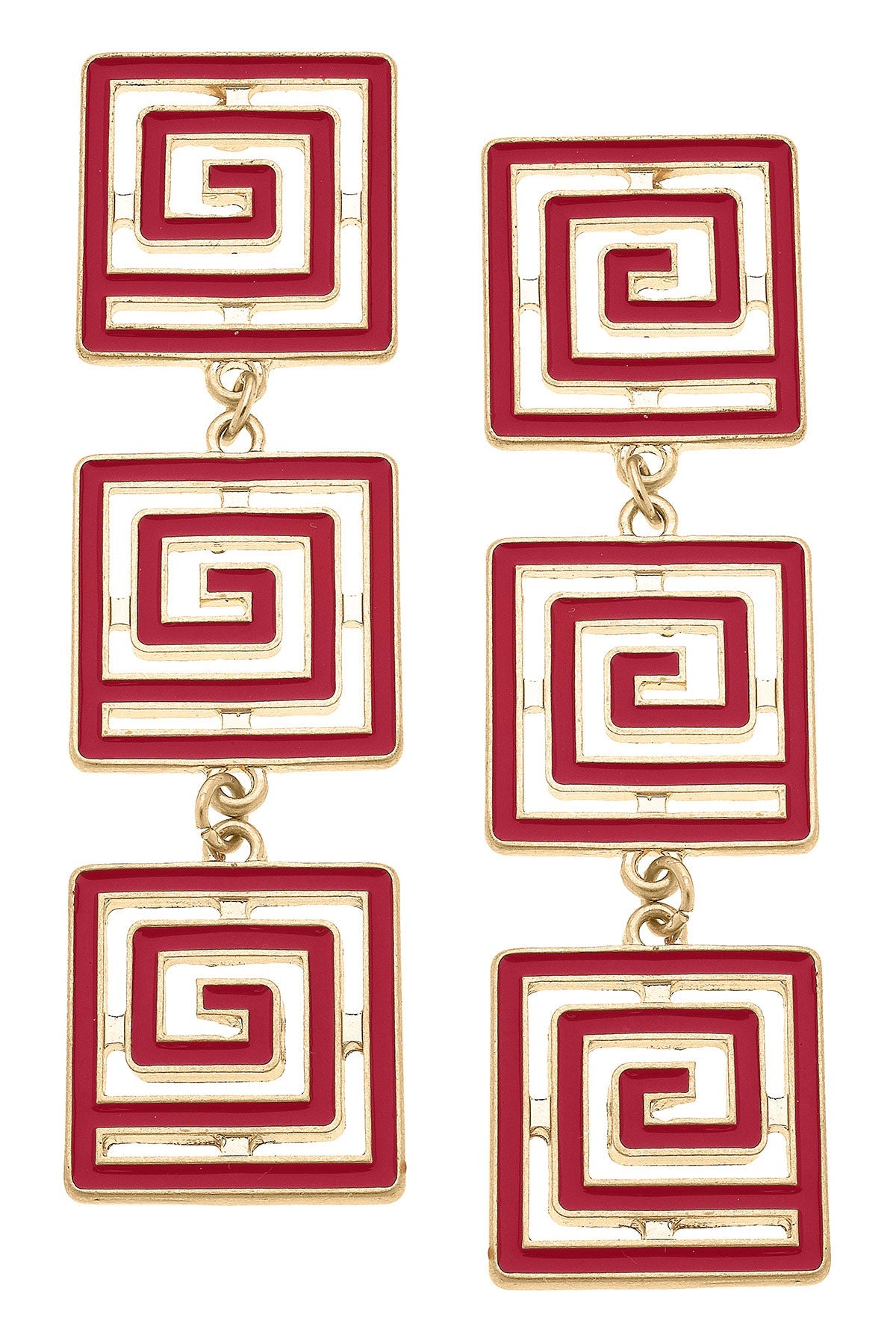 Gretchen Game Day Greek Keys Linked Enamel Earrings in Crimson