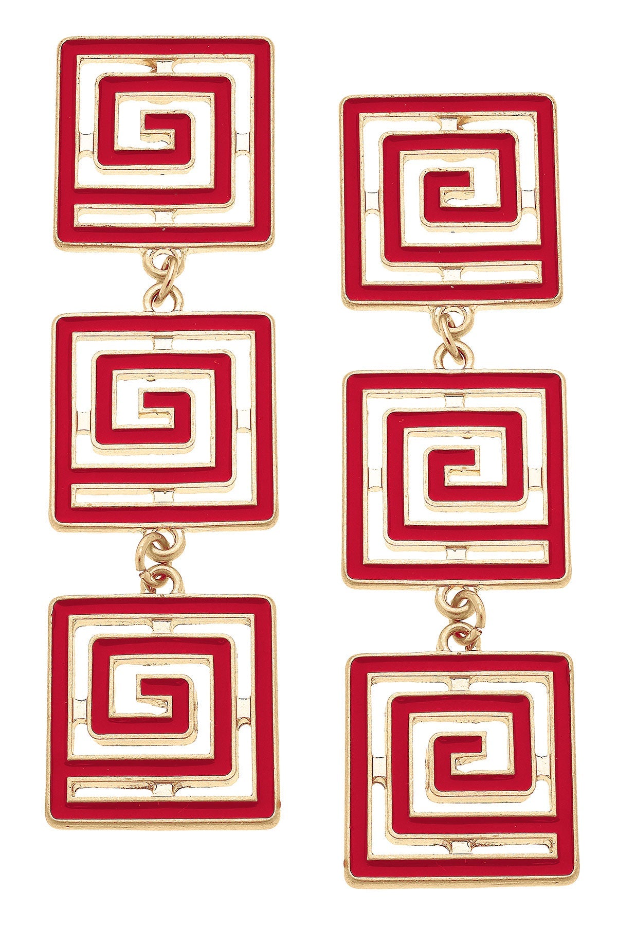 Gretchen Game Day Greek Keys Linked Enamel Earrings in Red