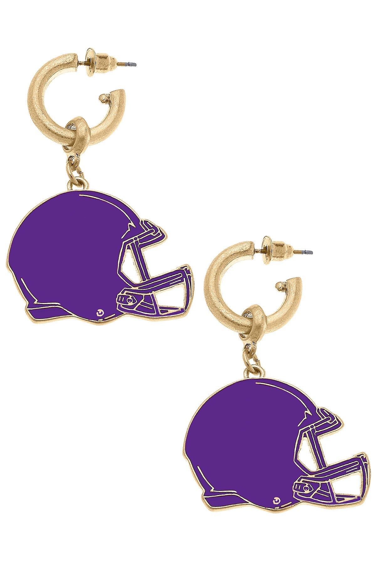 Game Day Football Helmet Enamel Earrings in Purple