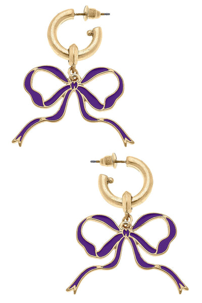 Veronica Game Day Bow Enamel Earrings in Purple