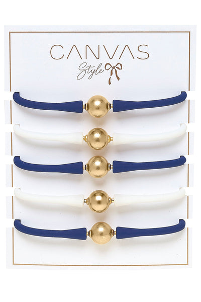 Bali Game Day 24K Gold Bracelet Set of 5 in Royal Blue & White