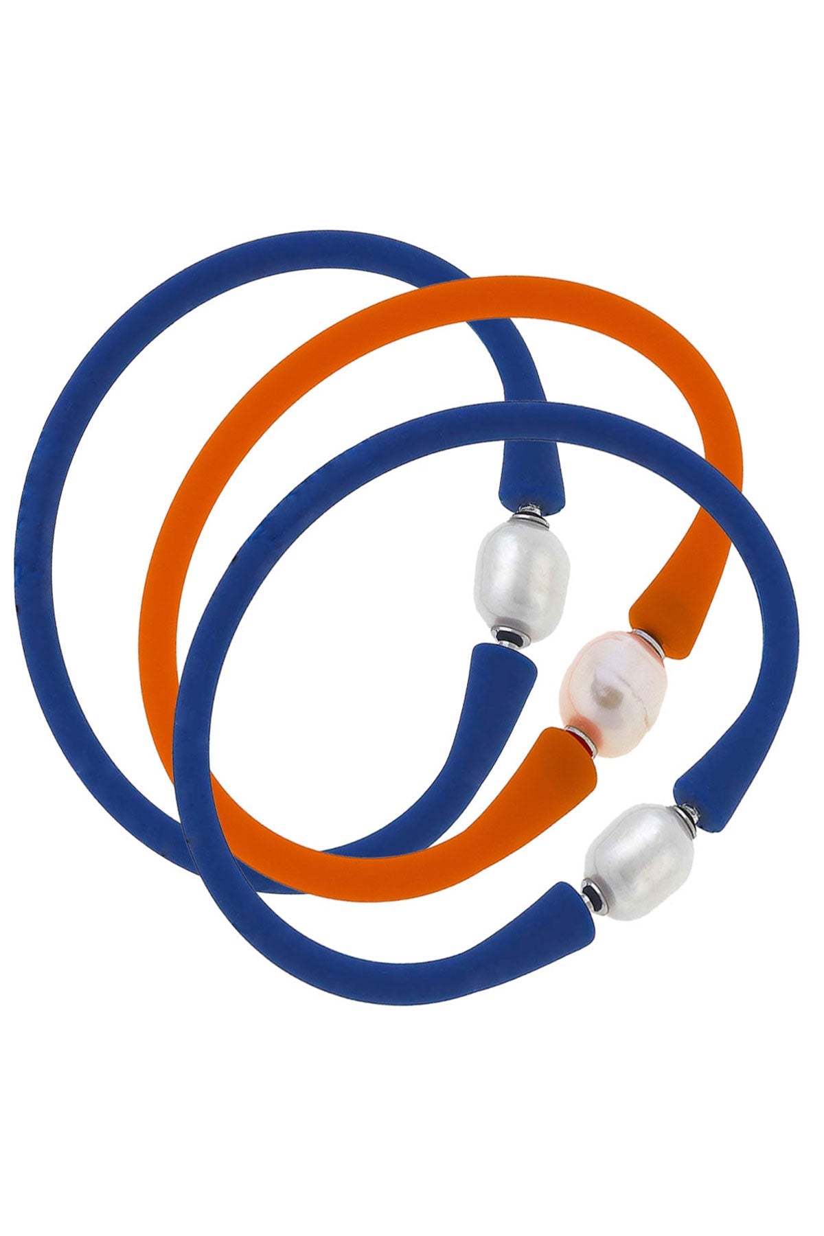 Bali Game Day Freshwater Pearl Bracelet Set of 3 in Royal Blue & Orange