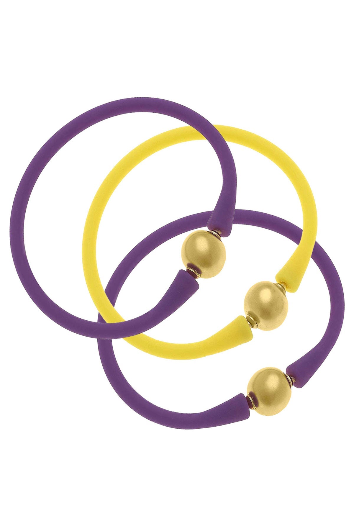 Bali Game Day 24K Gold Bracelet Set of 3 in Purple & Yellow