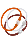 Bali Freshwater Pearl Silicone Bracelet Stack of 3 in Orange, White & Rust