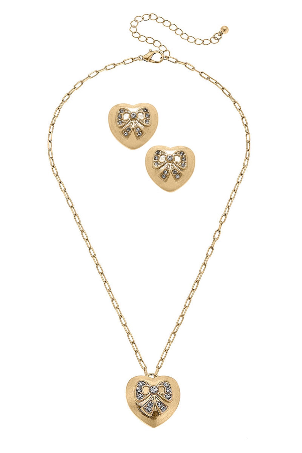 Rylan PavÃ© Bow Heart Earring and Necklace Set