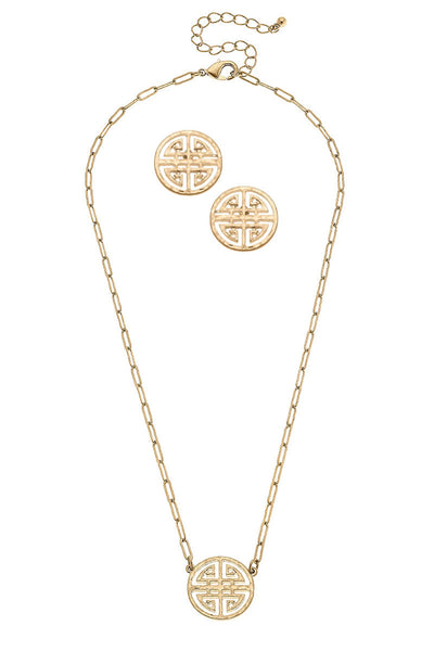 Aria Greek Keys Earring and Necklace Set