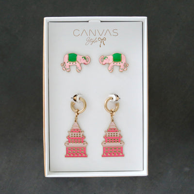 Livy Elephant Stud and Tiffany Enamel Pagoda Earring Set