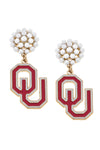 Oklahoma Sooners Pearl Cluster Enamel Drop Earrings