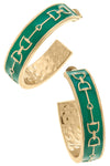 Giselle Enamel Horsebit Hoop Earrings in Green
