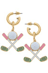 Scout Golf Club Enamel Drop Hoop Earrings in Pink and Green