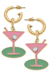 Country Club Martini Drop Hoop Earrings in Pink