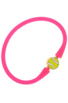 Enamel Tennis Ball Silicone Bali Bracelet in Neon Pink
