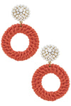 Elena Circle Wicker Pearl Drop Earring in Orange