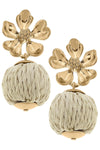 Lilah Flower Stud with Raffia Ball Earrings in Natural