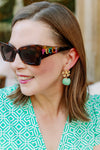 Lilah Flower Stud with Raffia Ball Earring in Green