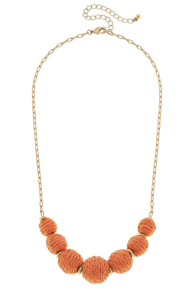 Demi Raffia Bead Statement Necklace in Orange