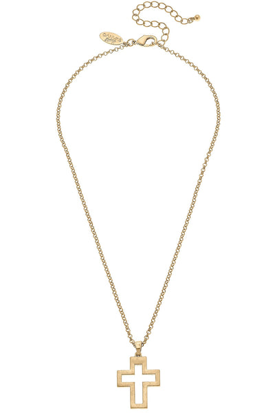 Charlotte Delicate Cross Pendant Necklace in Worn Gold