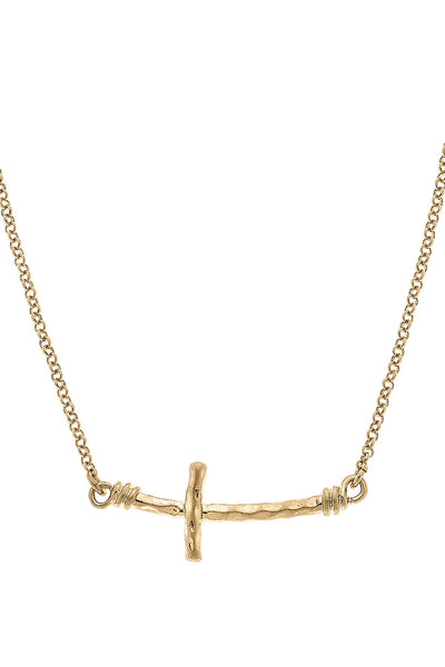 Emily Sideways Cross Necklace in Worn Gold
