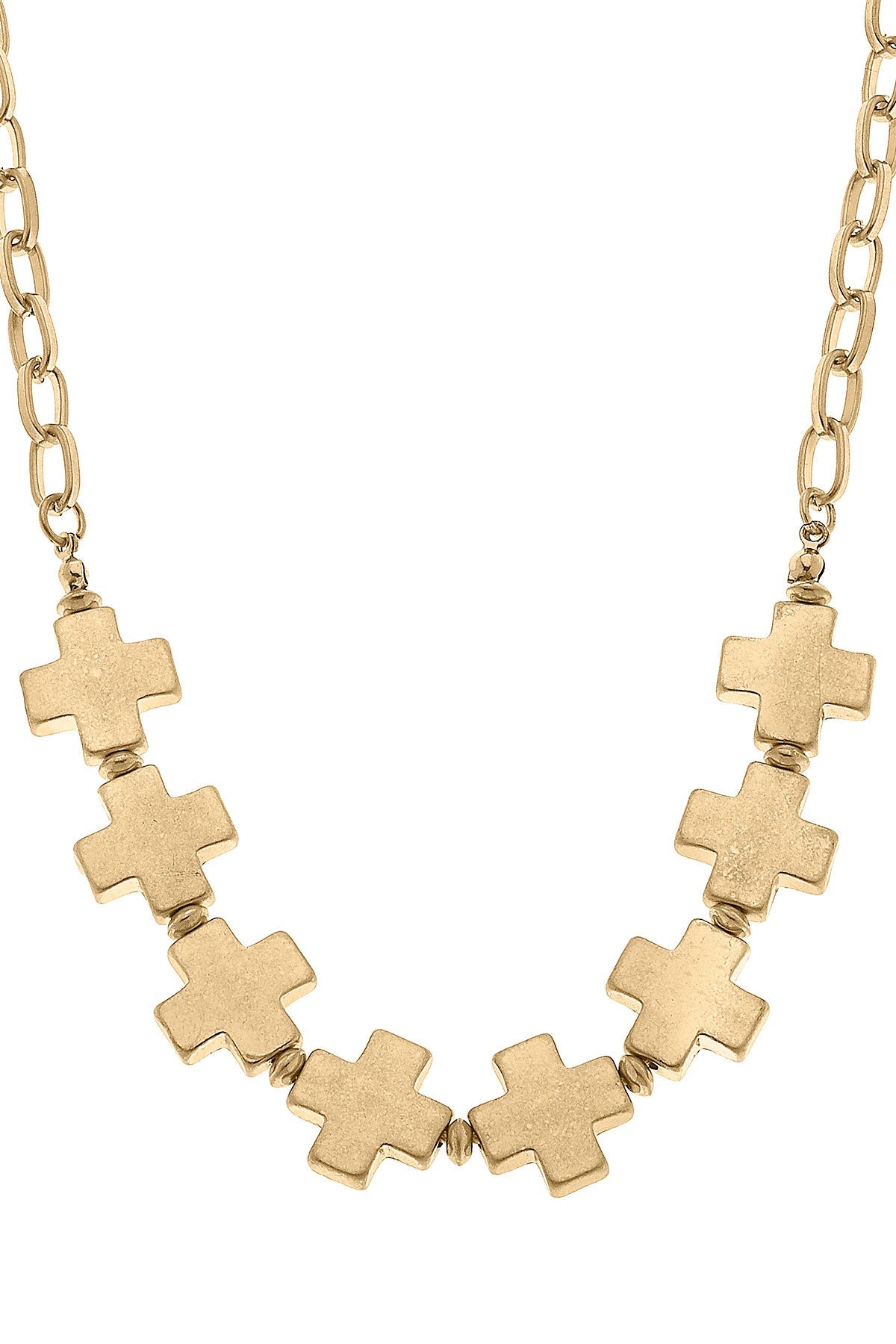 Edith Square Cross Chain Link Necklace in Worn Gold