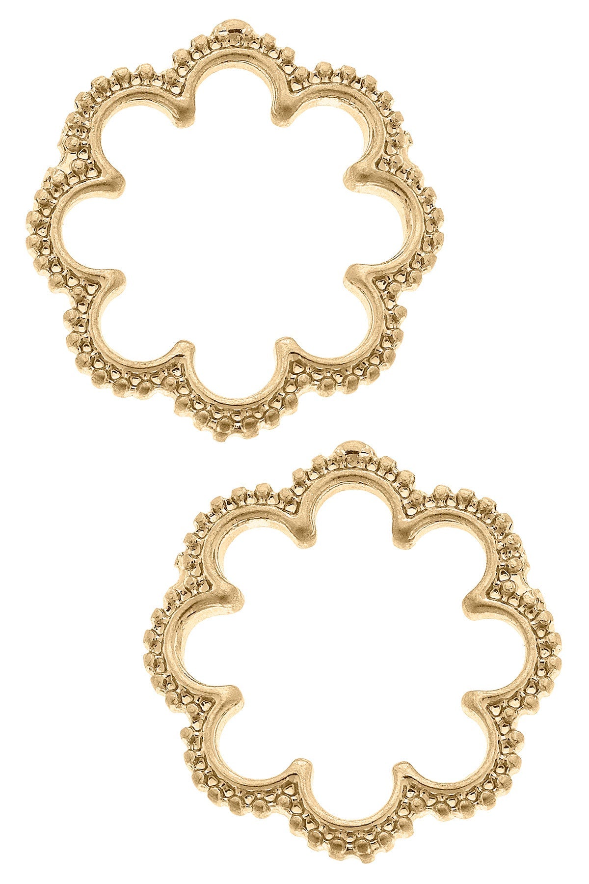 Belle Studded Flower Stud Earrings in Worn Gold