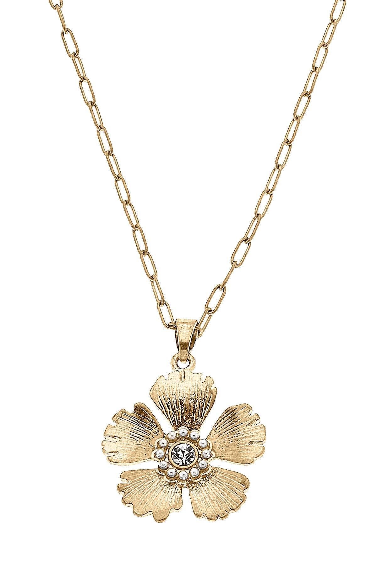 Tiana Flower Pendant Necklace in Worn Gold