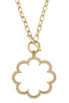 Belle Studded Flower T-Bar Necklace in Worn Gold