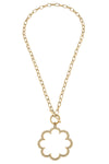 Belle Studded Flower T-Bar Necklace in Worn Gold