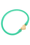 Bali Heart Bead Silicone Bracelet in Green Gingham