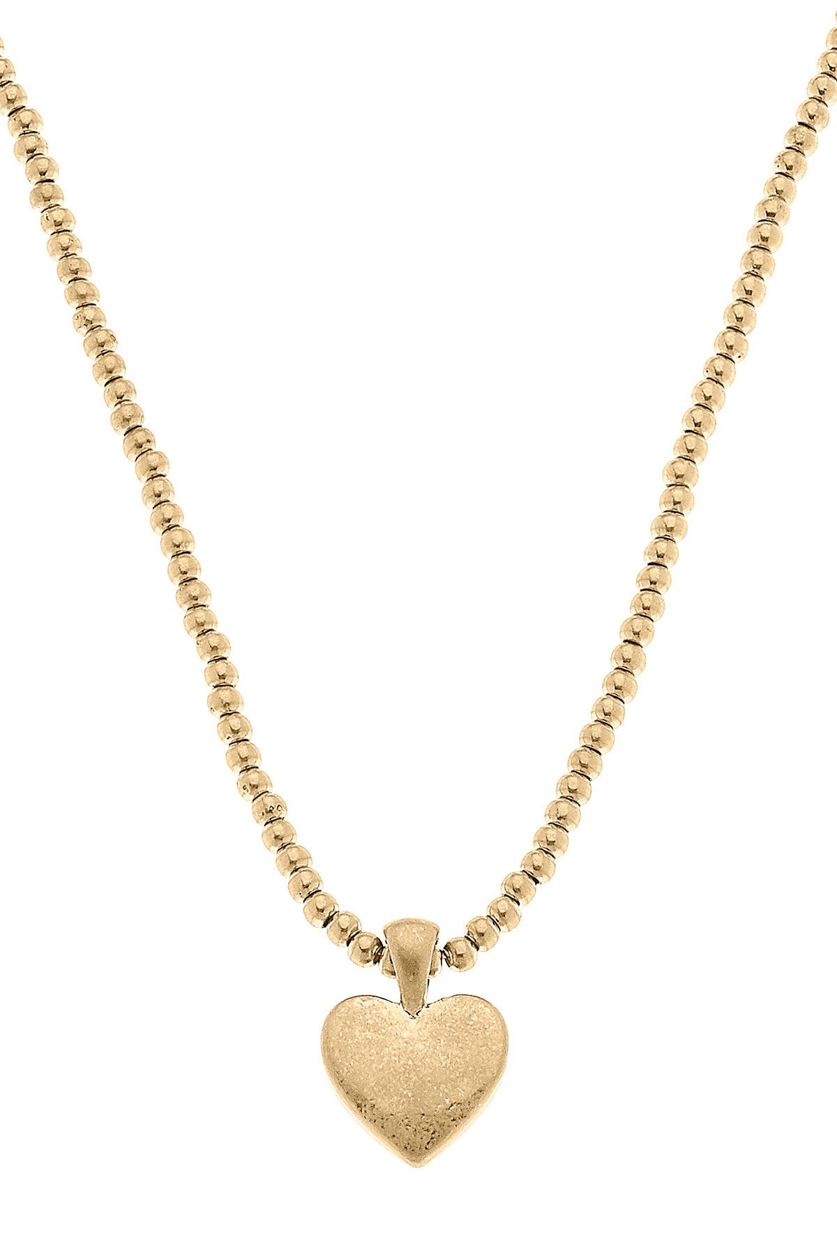 Macy Heart Pendant with Ball Bead Chain Necklace in Worn Gold