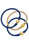 Bali 24K Gold Silicone Bracelet Stack of 3 in Royal Blue & Gold